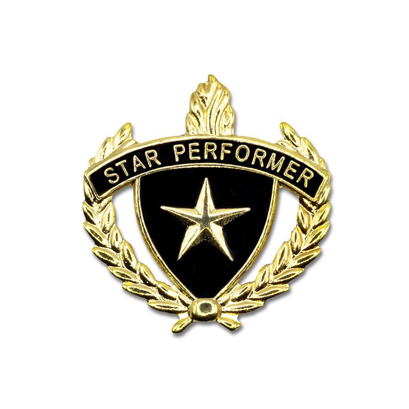 1 Inch Gold "Star Performer" with Lamp of Learning and Wreaths Enameled Lapel Pin-Brooches & Lapel Pins-Lapel Pin Corner