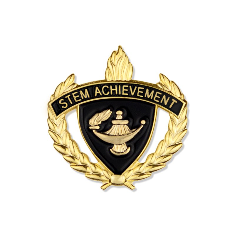 1 Inch Gold "Stem Achievement" with Lamp of Learning and Wreaths Enameled Lapel Pin-Lapel Pin Corner