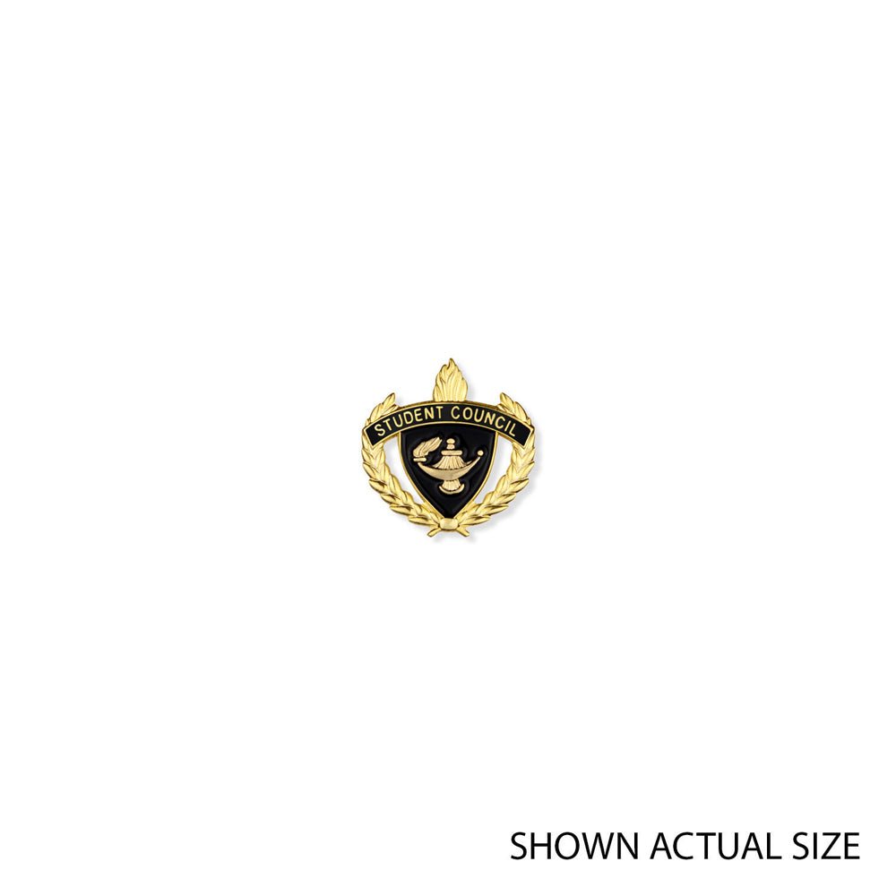 1 Inch Gold "Student Council" with Lamp of Learning and Wreaths Enameled Lapel Pin-Brooches & Lapel Pins-Lapel Pin Corner