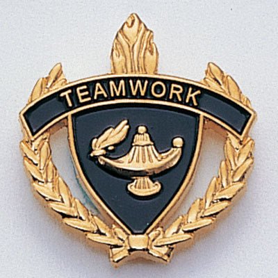 1 Inch Gold "Teamwork" with Lamp of Learning and Wreaths Enameled Lapel Pin-Brooches & Lapel Pins-Lapel Pin Corner