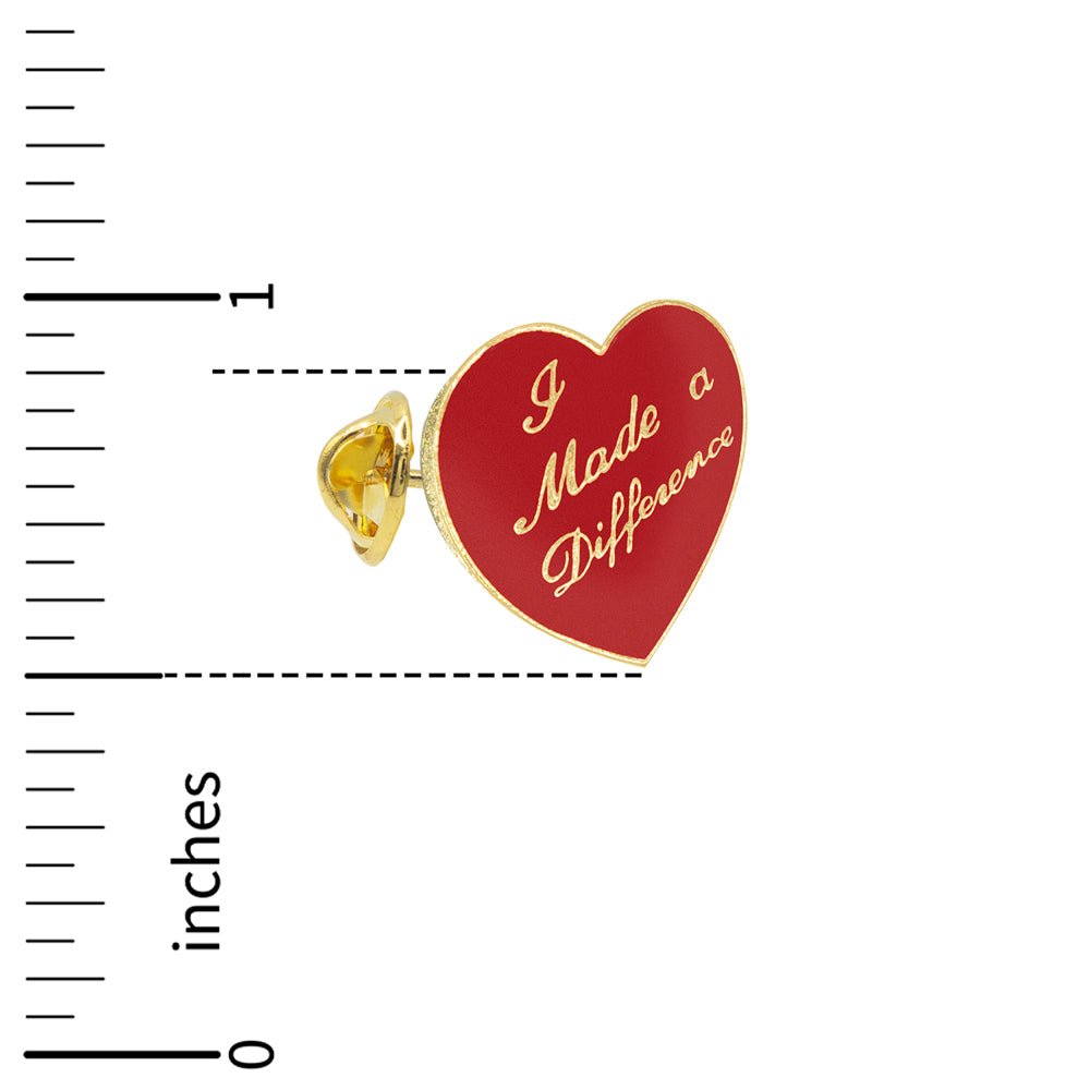 1 Inch I Made a Difference Enameled Heart Lapel Pin-Brooches & Lapel Pins-Lapel Pin Corner