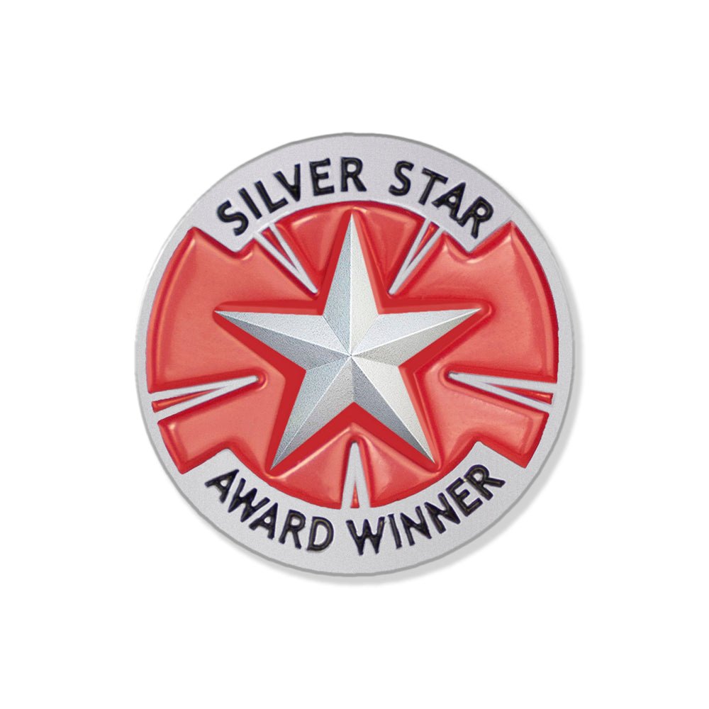 1 Inch "Silver Star Award Winner" with Star Enameled Lapel Pin-Brooches & Lapel Pins-Lapel Pin Corner