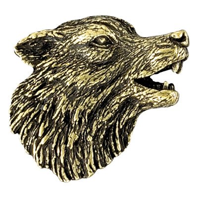 1 Inch Wolf Mascot Antique Brass Pin-Brooches & Lapel Pins-Lapel Pin Corner