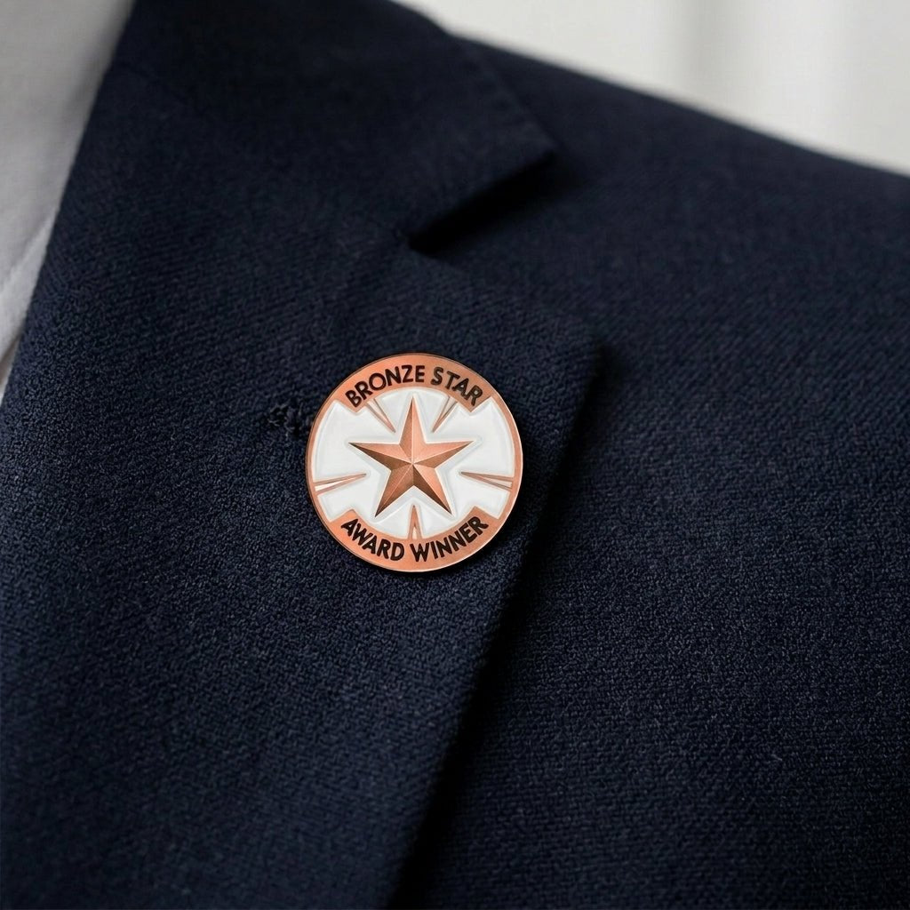 1 Inch "Bronze Star Award Winner" with Star Enameled Lapel Pin - Lapel Pin Corner