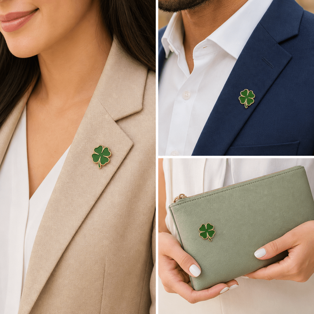 1 Inch Four Leaf Clover Enameled Lapel Pin - Lapel Pin Corner