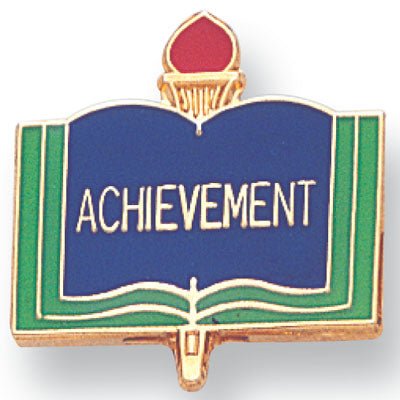 1 Inch Gold "Achievement" on Book with Torch Enameled Lapel Pin - Lapel Pin Corner