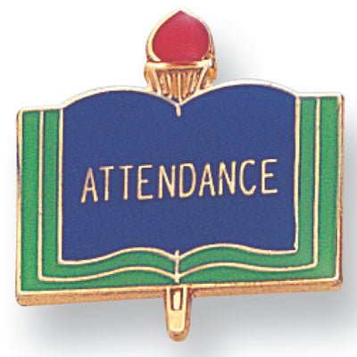 1 Inch Gold "Attendance" on Book with Torch Enameled Lapel Pin - Lapel Pin Corner
