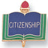 1 Inch Gold "Citizenship" on Book with Torch Enameled Lapel Pin - Lapel Pin Corner