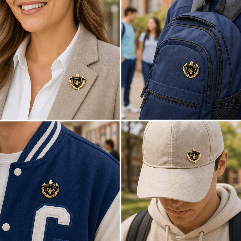 1 Inch Gold "Class of 2023" with Lamp of Learning and Wreaths Enameled Lapel Pin - Lapel Pin Corner
