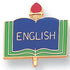 1 Inch Gold "English" on Book with Torch Enameled Lapel Pin - Lapel Pin Corner