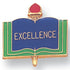 1 Inch Gold "Excellence" on Book with Torch Enameled Lapel Pin - Lapel Pin Corner