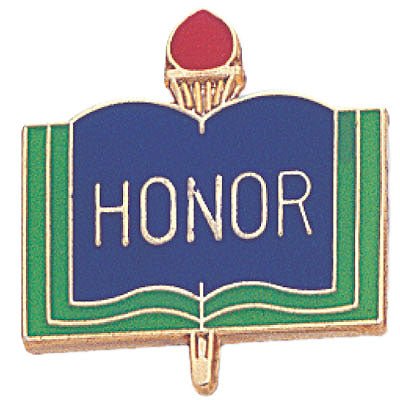 1 Inch Gold "Honor" on Book with Torch Enameled Lapel Pin - Lapel Pin Corner