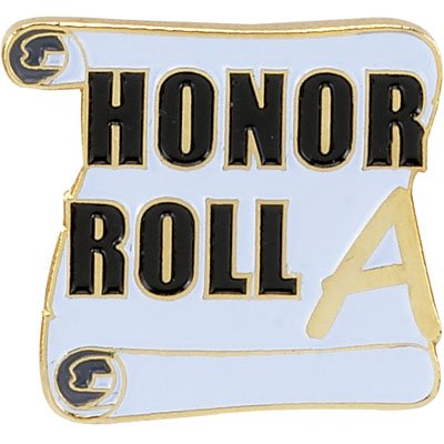 1 Inch Gold "Honor Roll" with "A" on Open Scroll Enameled Lapel Pin - Lapel Pin Corner
