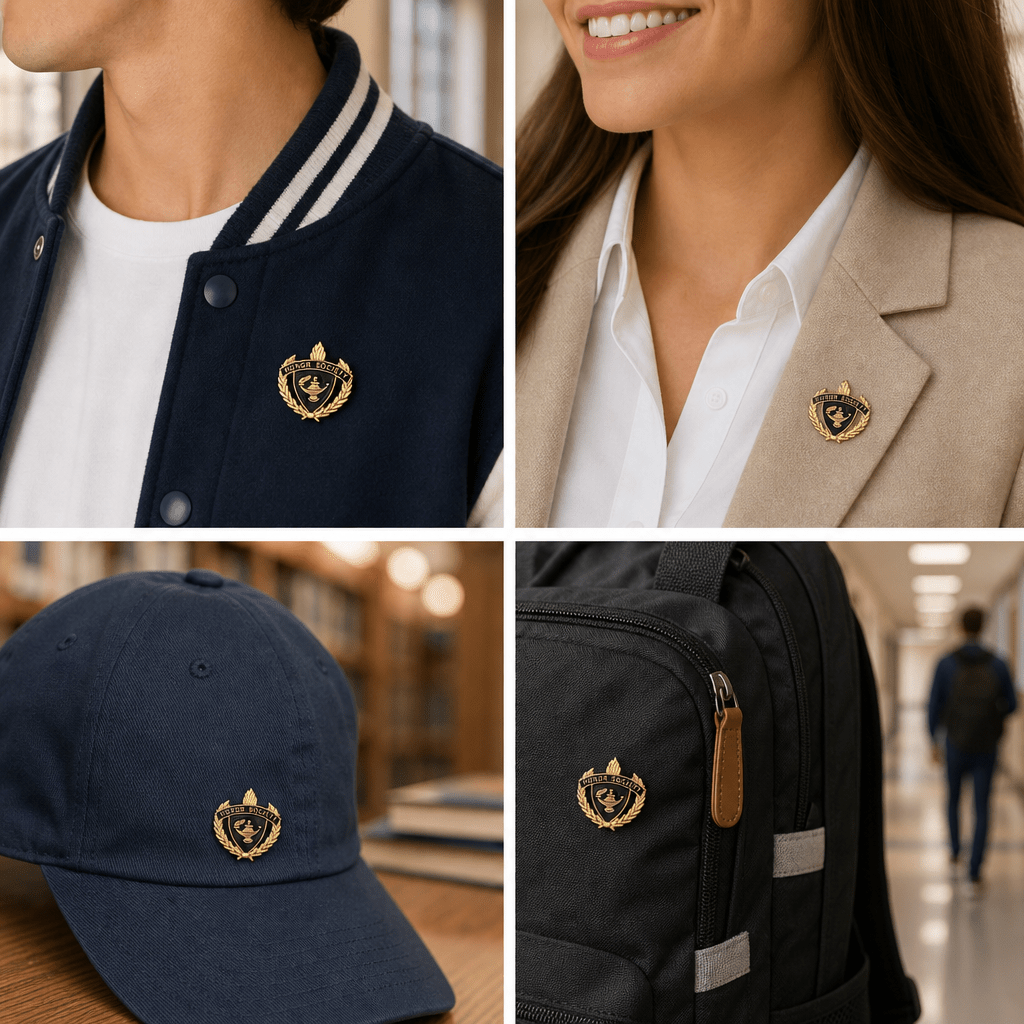 1 Inch Gold "Honor Society" with Lamp of Learning and Wreaths Enameled Lapel Pin - Lapel Pin Corner