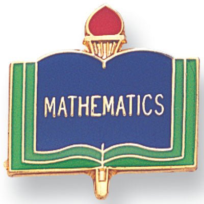 1 Inch Gold "Mathematics" on Book with Torch Enameled Lapel Pin - Lapel Pin Corner