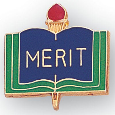 1 Inch Gold "Merrit" on Book with Torch Enameled Lapel Pin - Lapel Pin Corner