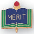 1 Inch Gold "Merrit" on Book with Torch Enameled Lapel Pin - Lapel Pin Corner