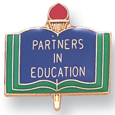 1 Inch Gold "Partners in Education" on Book with Torch Enameled Lapel Pin - Lapel Pin Corner