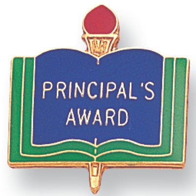 1 Inch Gold "Principal's Award" on Book with Torch Enameled Lapel Pin - Lapel Pin Corner