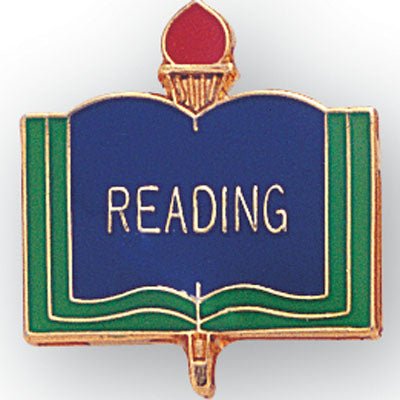 1 Inch Gold "Reading" on Book with Torch Enameled Lapel Pin - Lapel Pin Corner