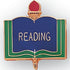1 Inch Gold "Reading" on Book with Torch Enameled Lapel Pin - Lapel Pin Corner
