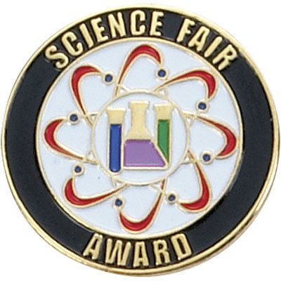 1 Inch Gold "Science Fair Award" w/ Chemistry Flasks and Atoms Enameled Lapel Pin - Lapel Pin Corner