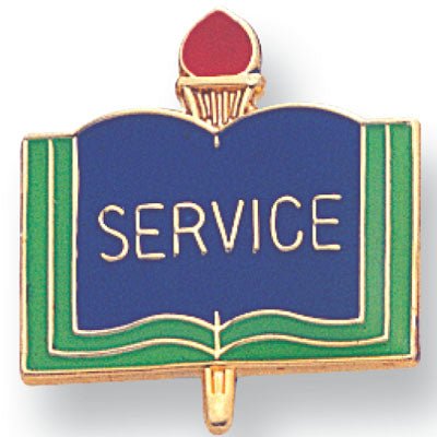1 Inch Gold "Service" on Book with Torch Enameled Lapel Pin - Lapel Pin Corner