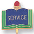 1 Inch Gold "Service" on Book with Torch Enameled Lapel Pin - Lapel Pin Corner