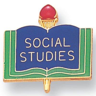1 Inch Gold "Social Studies" on Book with Torch Enameled Lapel Pin - Lapel Pin Corner