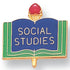 1 Inch Gold "Social Studies" on Book with Torch Enameled Lapel Pin - Lapel Pin Corner