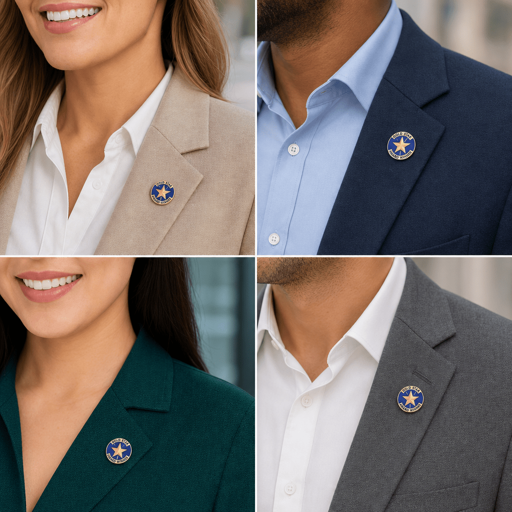1 Inch "Gold Star Award Winner" with Star Enameled Lapel Pin - Lapel Pin Corner
