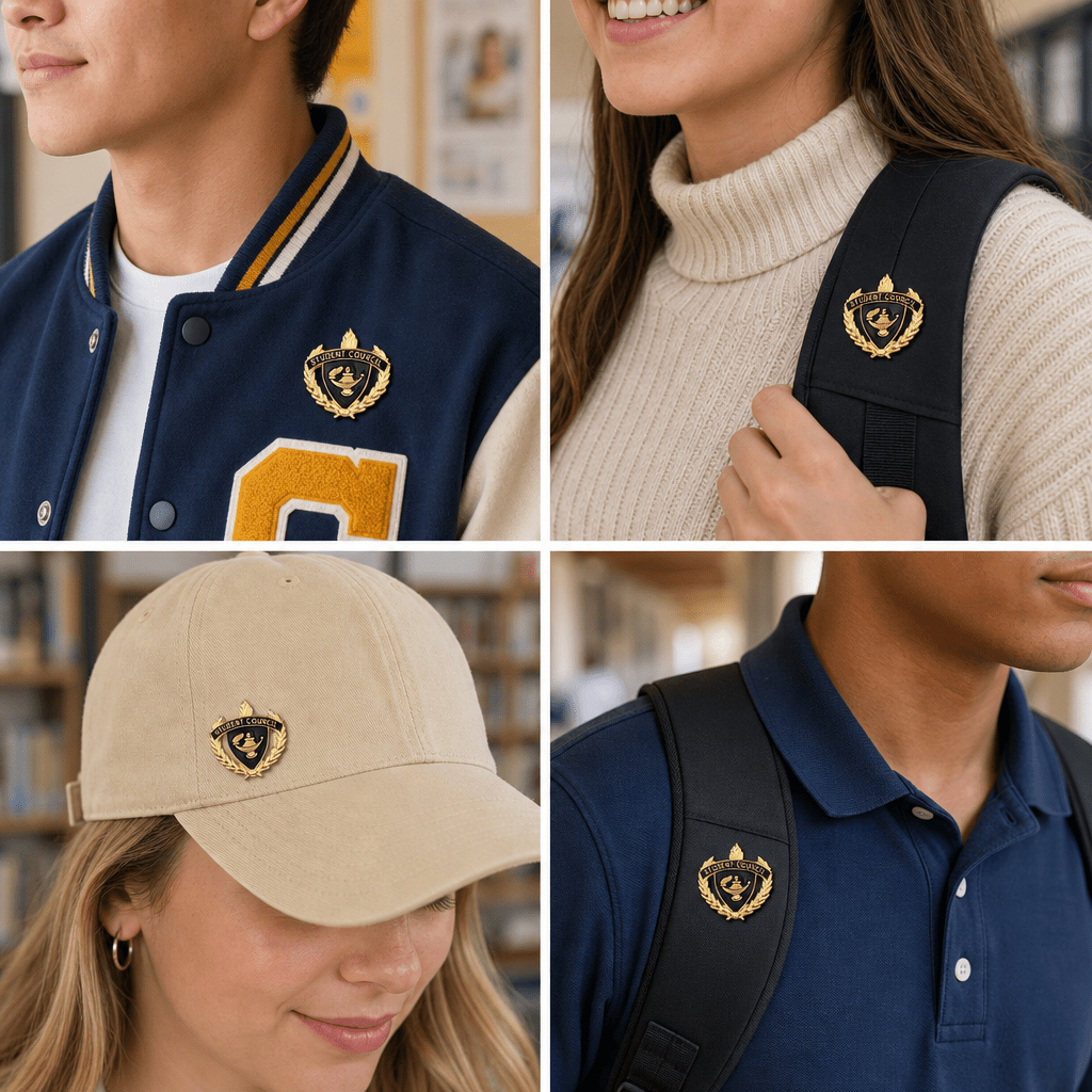 1 Inch Gold "Student Council" with Lamp of Learning and Wreaths Enameled Lapel Pin - Lapel Pin Corner