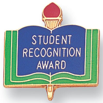 1 Inch Gold "Student Recognition Award" on Book with Torch Enameled Lapel Pin - Lapel Pin Corner