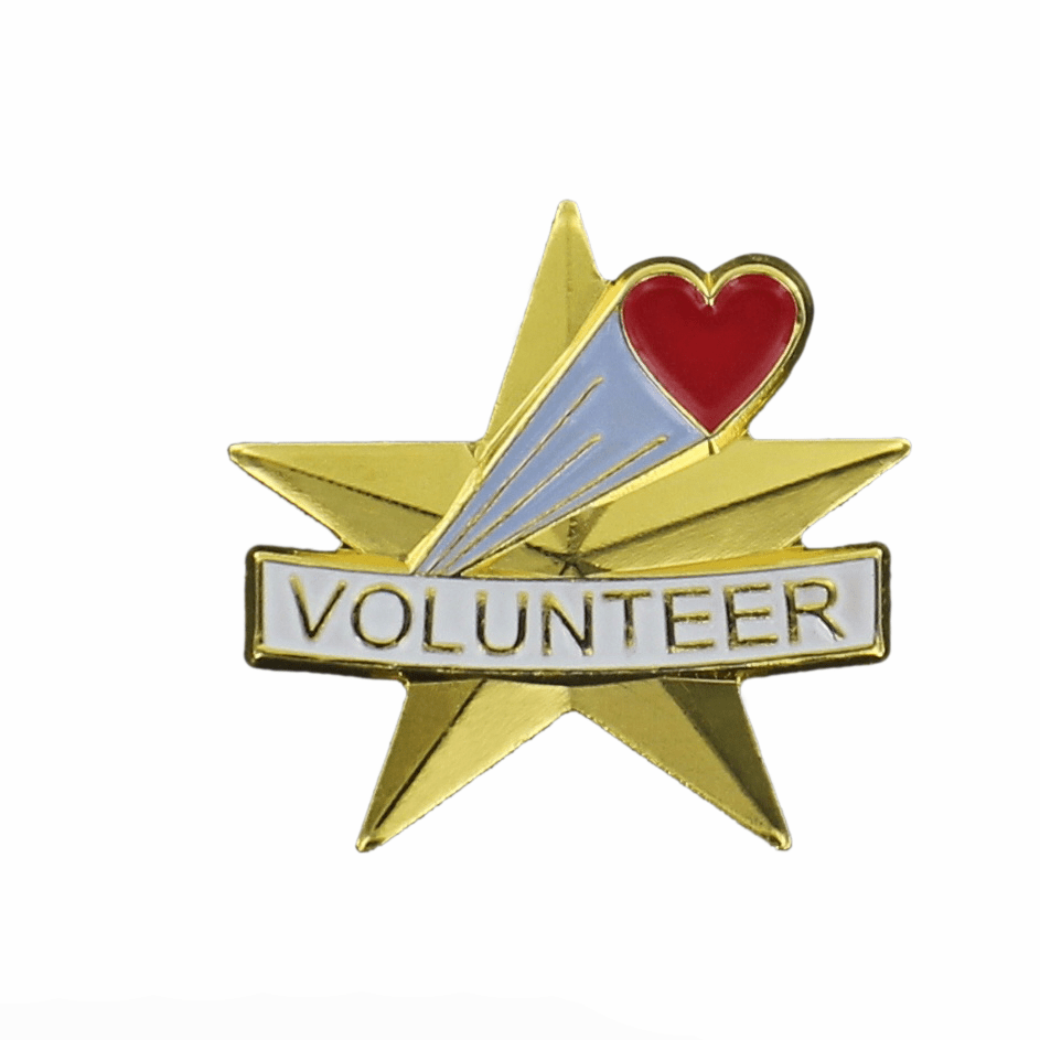 1 Inch Gold "Volunteer" Star and Heart Pin - Lapel Pin Corner