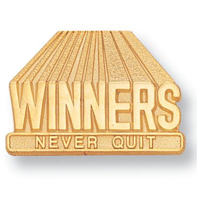 1 Inch Gold "Winners Never Quit" Chenille Pin - Lapel Pin Corner