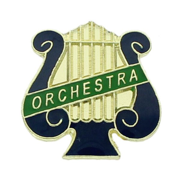 1 Inch Green "Orchestra" on Music Lyre Enameled Lapel Pin - Lapel Pin Corner