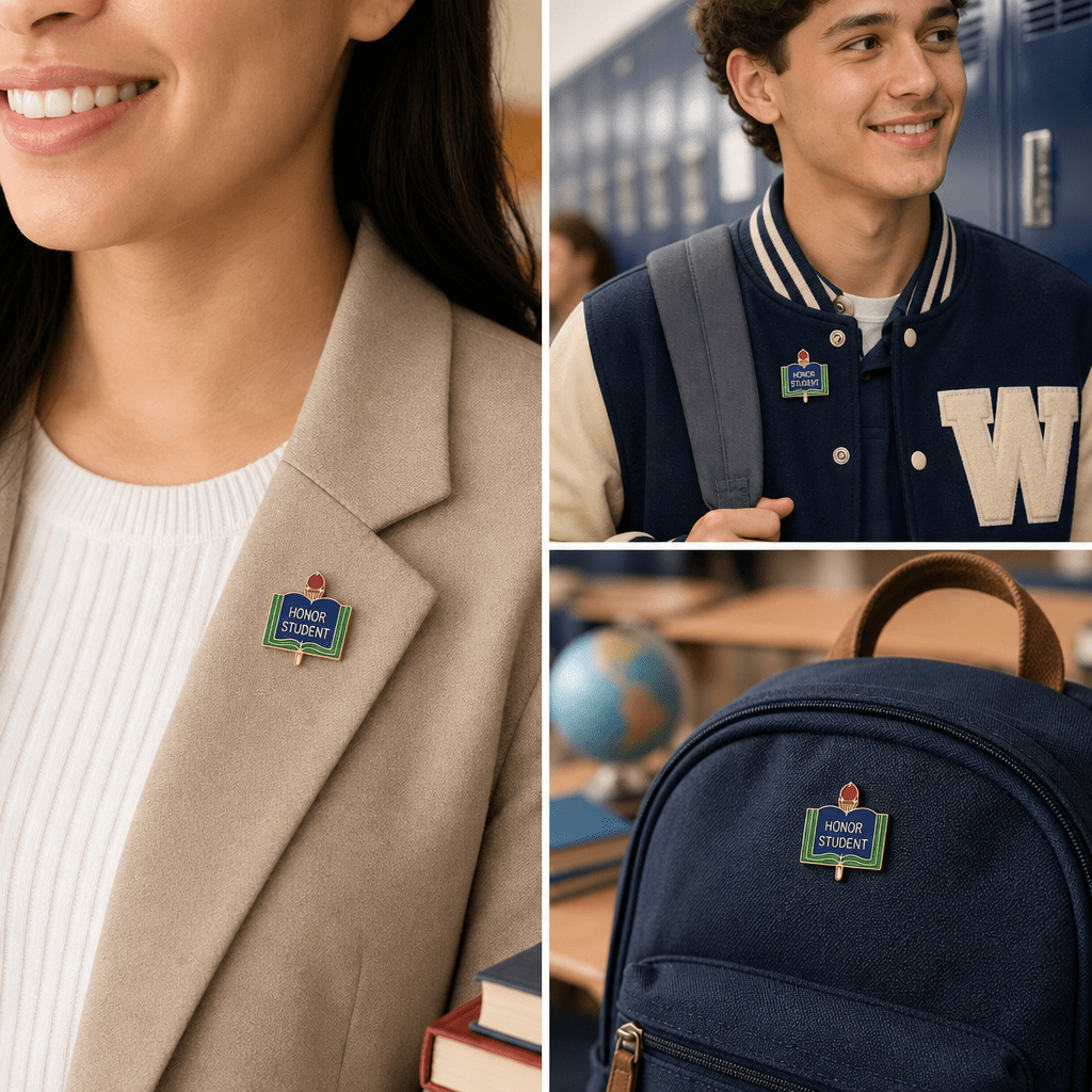 1 Inch "Honor Student" on Book with Torch Enameled Lapel Pin - Lapel Pin Corner