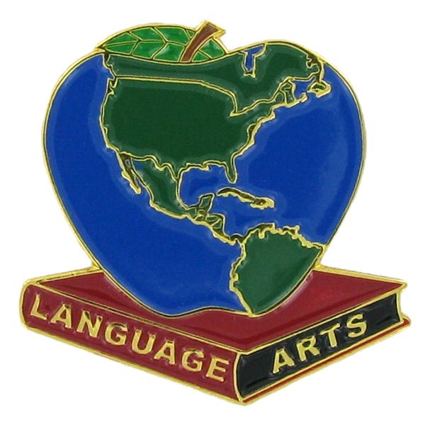 1 Inch Language Arts with Apple Globe Lapel Pin - Lapel Pin Corner