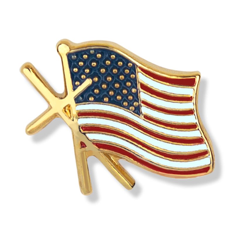 1/2 Inch American Flag with Gold Cross Lapel Pin - Lapel Pin Corner