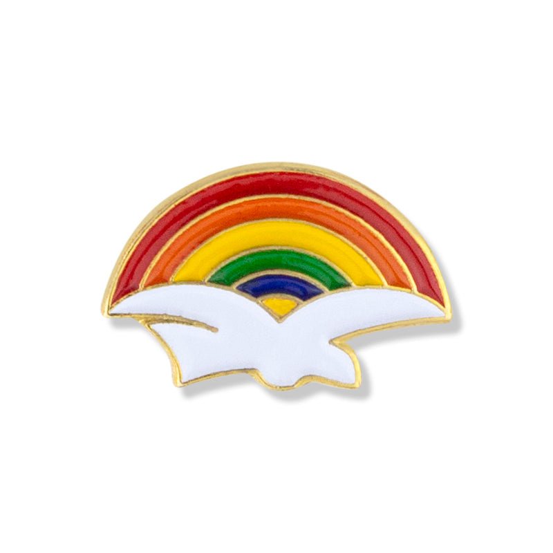 1/2 Inch Gold Enameled Dove with Rainbow Lapel Pin - Lapel Pin Corner
