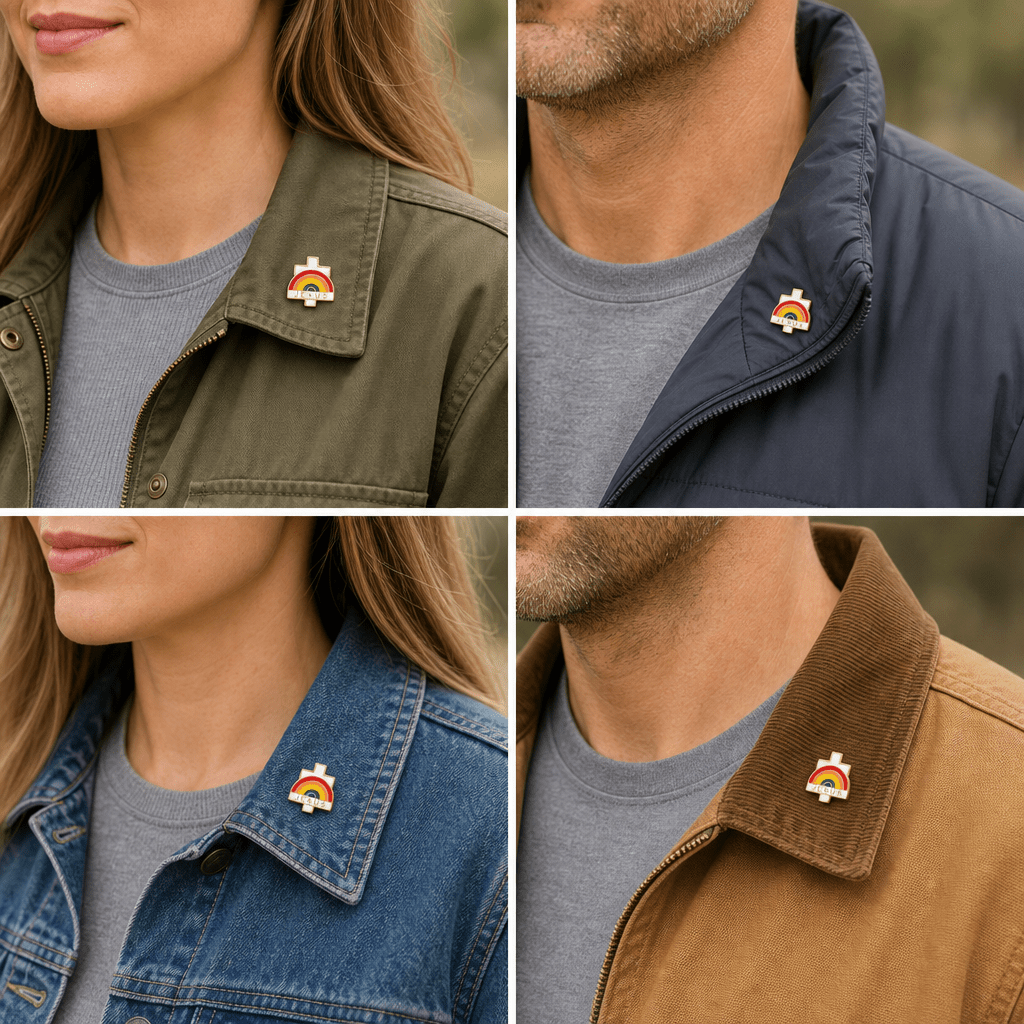 1/2 Inch Gold Enameled Rainbow, Cross, and Jesus Lapel Pin - Lapel Pin Corner