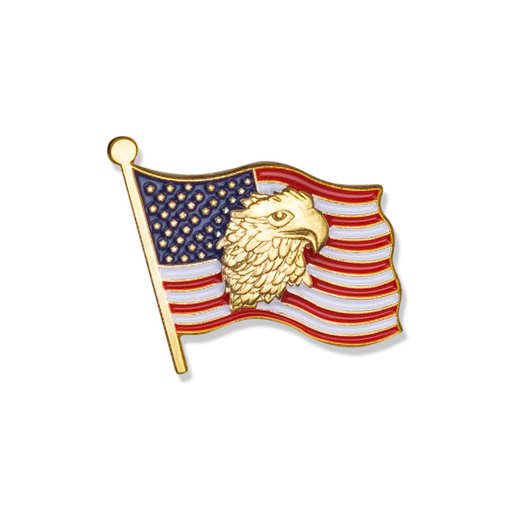 3/4 Inch American Flag-Eagle Enameled Lapel Pin-Brooches & Lapel Pins-Lapel Pin Corner