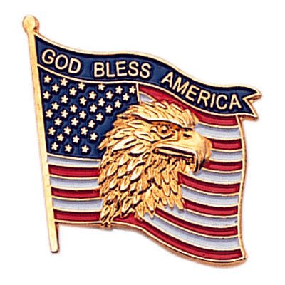 3/4 Inch "God Bless America" and Eagle Flag Enameled Lapel Pin-Brooches & Lapel Pins-Lapel Pin Corner
