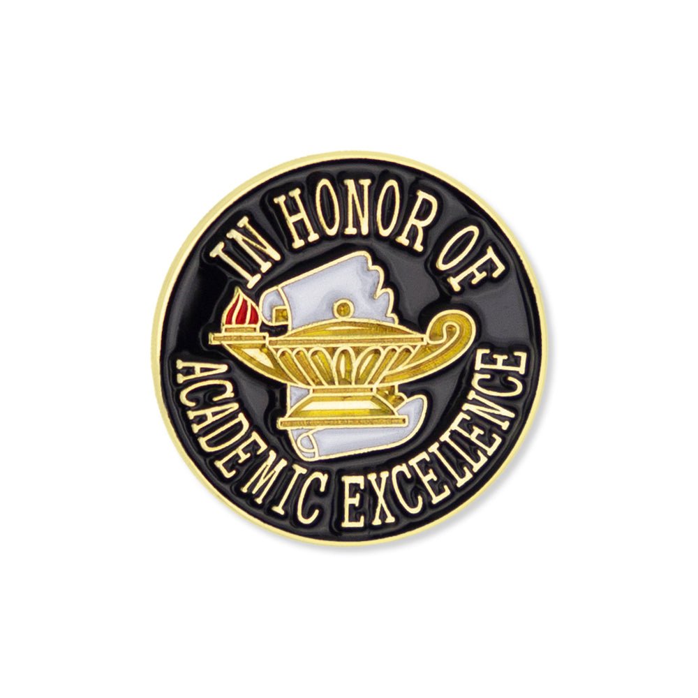 3/4 Inch Gold "In Honor Of Academic Excellence" with Lamp Enameled Lapel Pin-Brooches & Lapel Pins-Lapel Pin Corner