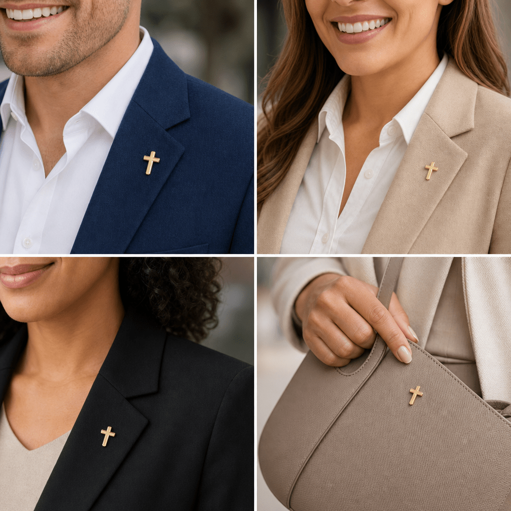 3/4 Inch 3-Dimensional Gold Cross Lapel Pin - Lapel Pin Corner