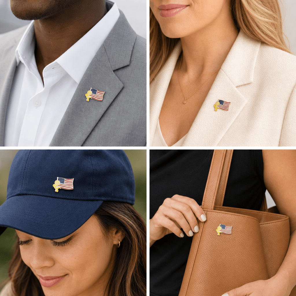 3/4 Inch American Flag with Yellow Ribbon Lapel Pin - Lapel Pin Corner