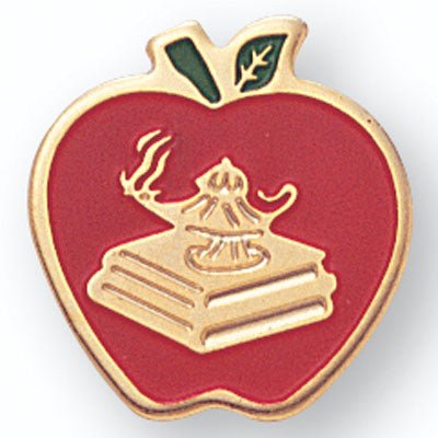 3/4 Inch Apple with Lamp and Books Lapel Pin - Lapel Pin Corner