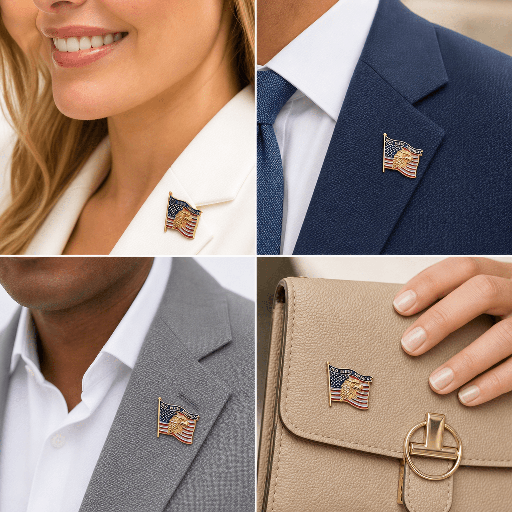 3/4 Inch "God Bless America" and Eagle Flag Enameled Lapel Pin - Lapel Pin Corner