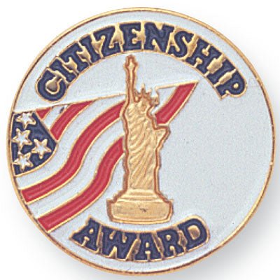 3/4 Inch Gold "Citizenship Award" with American Flag, Statue of Liberty Enameled Lapel Pin - Lapel Pin Corner