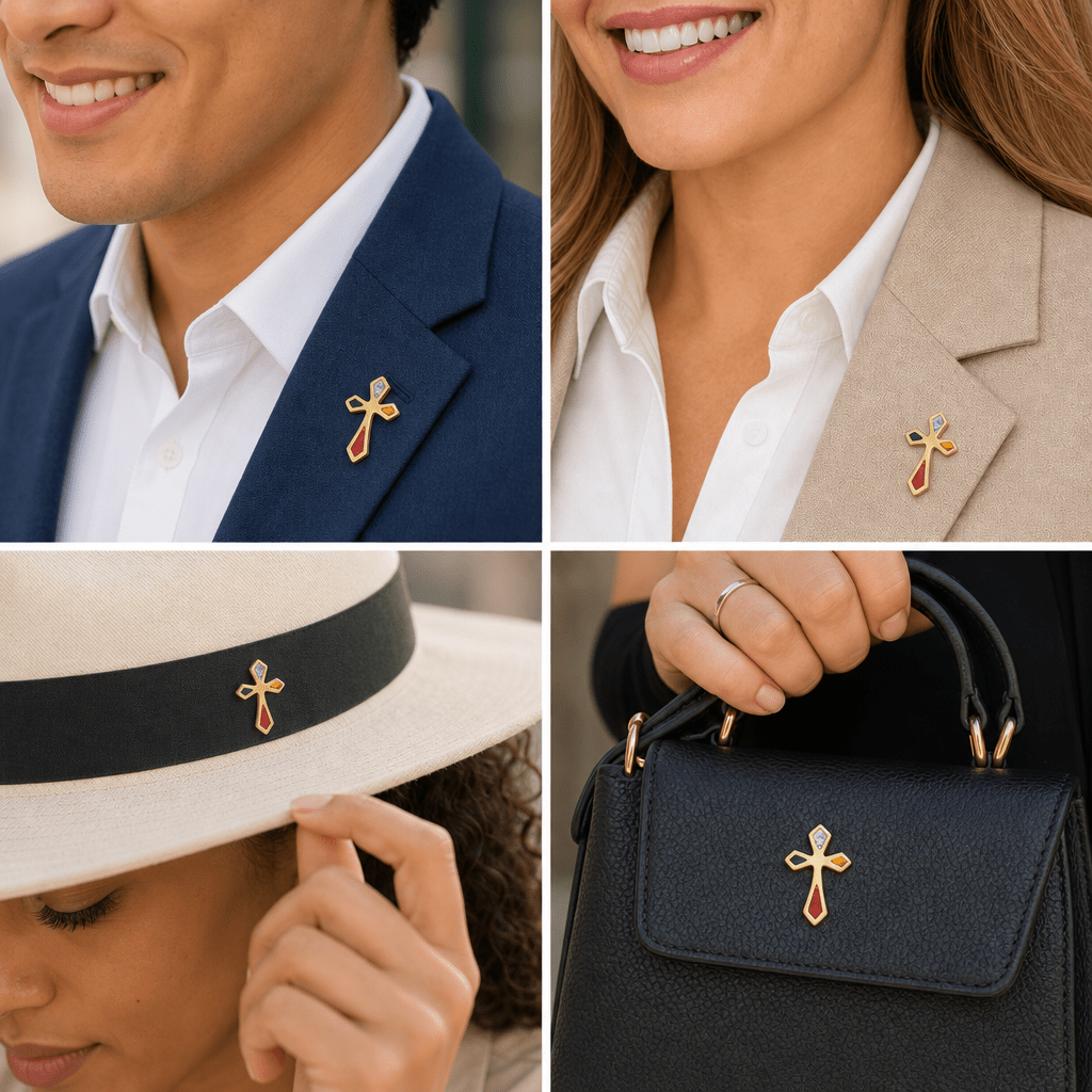 3/4 Inch Gold Enameled Pointed Ends Cross Lapel Pin - Lapel Pin Corner